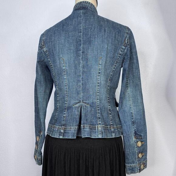 Denim Jacket Buttons High Collar Pockets Y2K Downtown Girl Size 4 - Picture 4 of 8